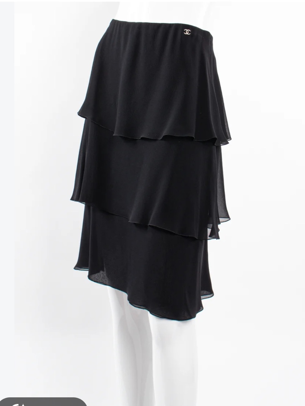 Patra Black Asymmetrical Tiered Chiffon Skirt